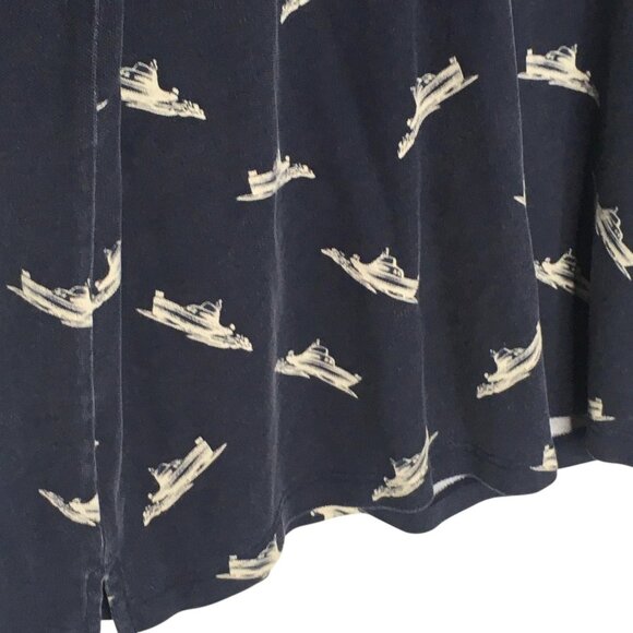 Tommy Hilfiger Polo Shirt Mens Large Blue Boat Print Nautical Short Sleeve - Picture 7 of 9
